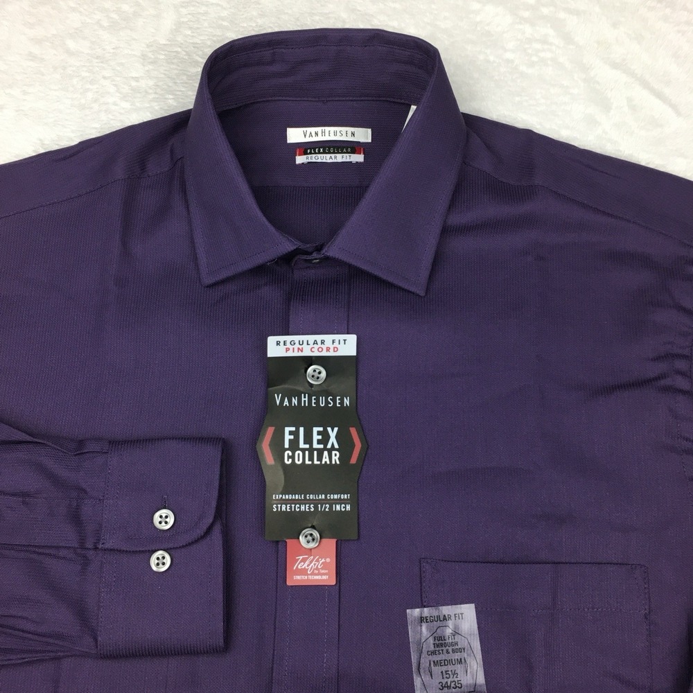 Van Heusen Dress Shirt Mens 15.5-34/35 Grape Regular Fit Pin Cord NWT!